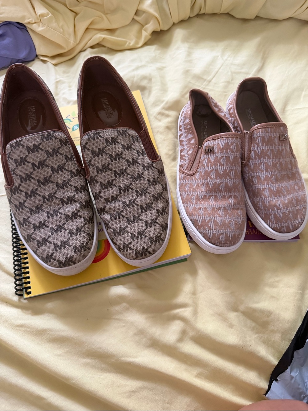 Michael Kors Kids Slip-On Logo Sneakers in Beige and Brown